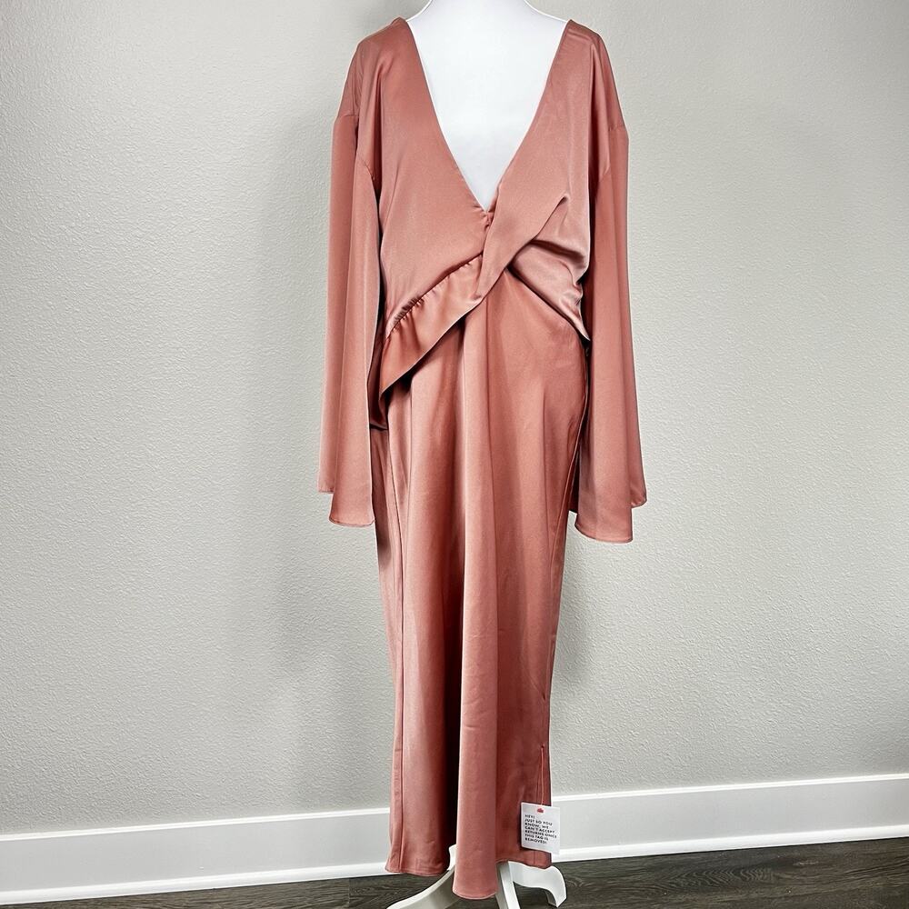 ASOS DESIGN Satin Batwing Midi Dress Draped Bodice Size 10‎ US Toffee Brown